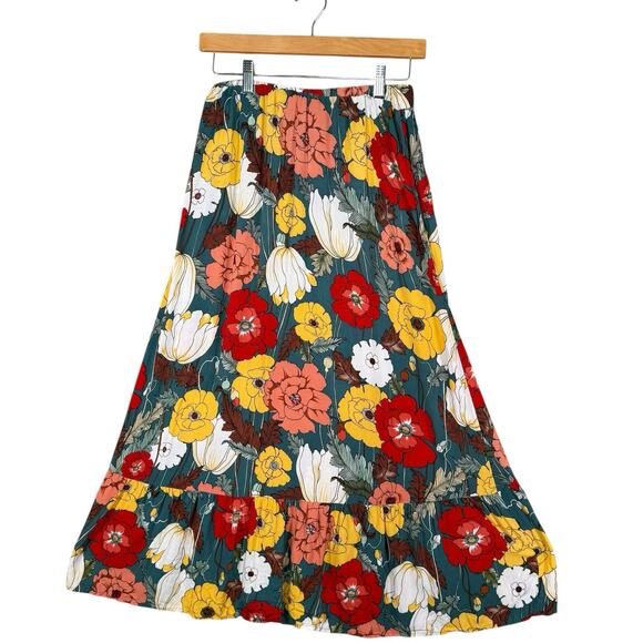 Anthropologie Indigo Rose Floral Midi Skirt Boho Cottagecore Feminine Small - Picture 3 of 13